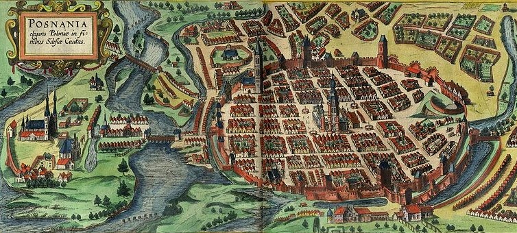 Poznan - Widok Poznania z 1618 r, źródło:  Wikimedia