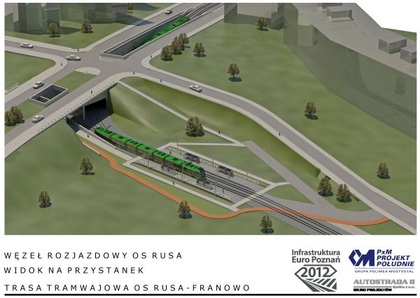 tramwaj wizualizacja Węzeł Rozjazdowy Widok na Przystanek - wizualicacja: Infrastruktura Euro Poznań 2012