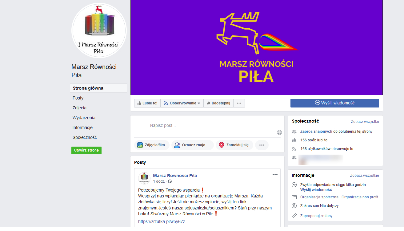 Jeleń puszczający tęczowego bąka logo marsz równości piła - Screen FB