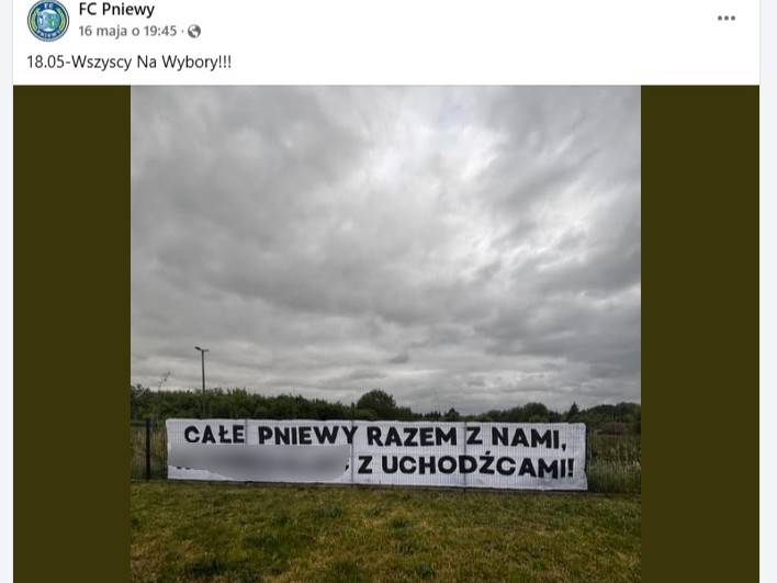baner wulgarny uchodźcy pniewy  - Screen FB: FC Pniewy