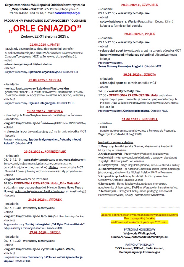 XIV Światowy Zlot Młodzieży Polonijnej "Orle Gniazdo" - Organizator
