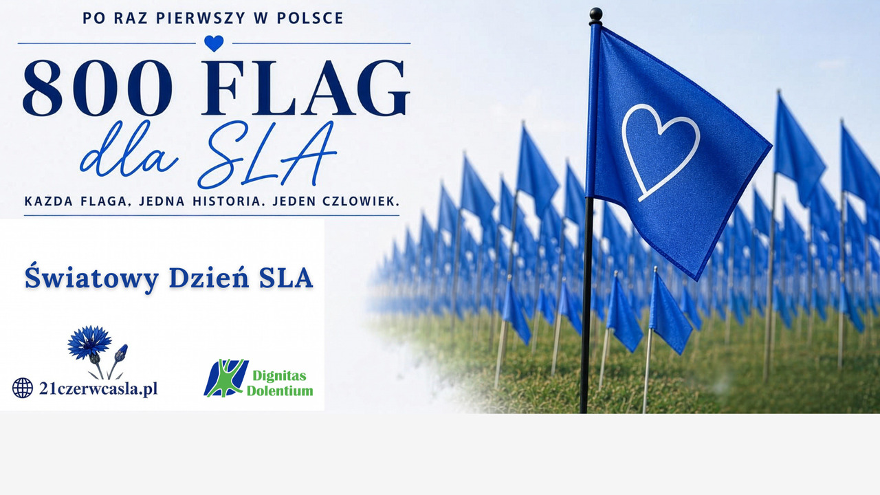 800 błękitnych flag na Światowy Dzień SLA. Historie pisane przez stwardnienie zanikowe boczne - Organizator