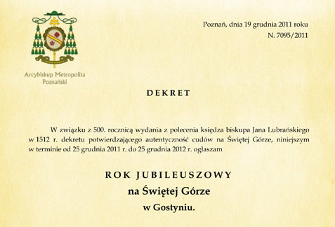 Dekret - rok Jubileuszowy Święta Góra - www.filipini.gostyn.pl