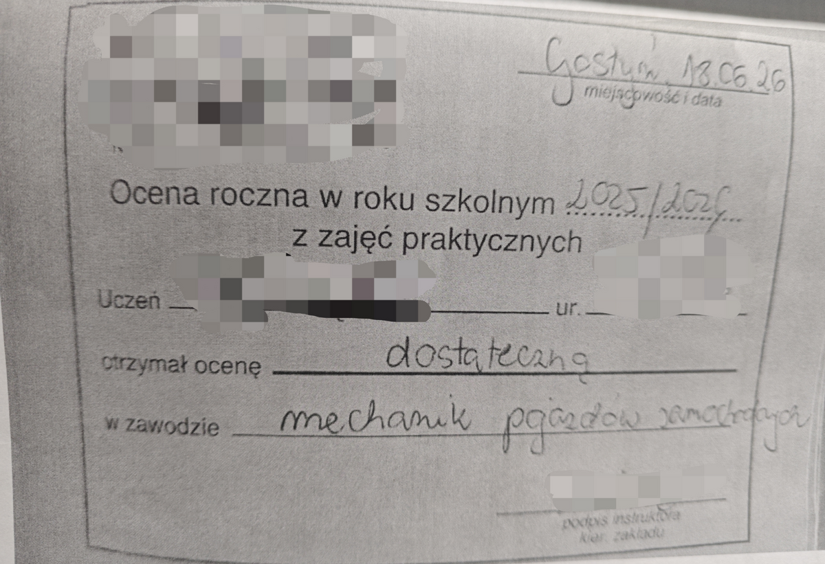podrobione świadectwo - KPP Gostyń