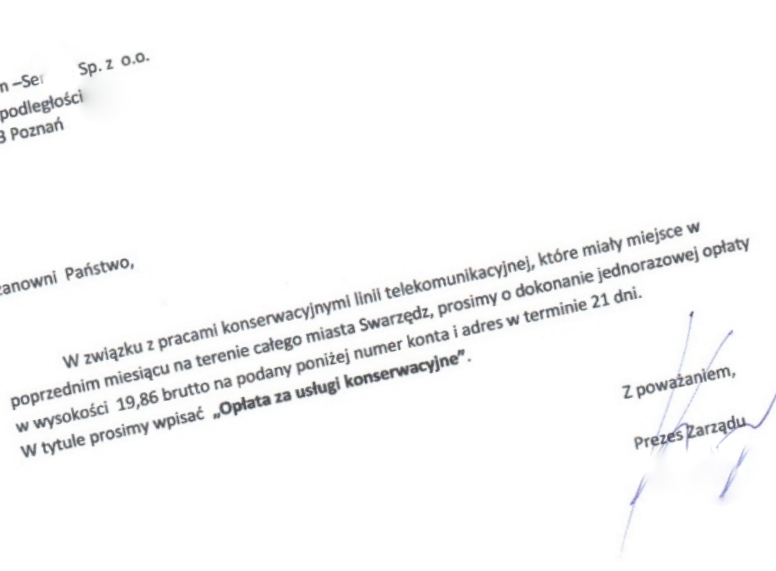 Pismo od oszusta - UG Swarzędz