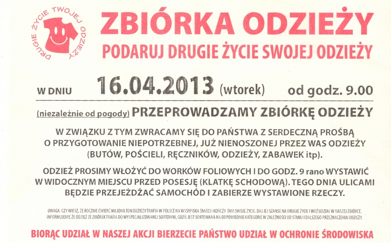 Zbiórka odzieży - plakat